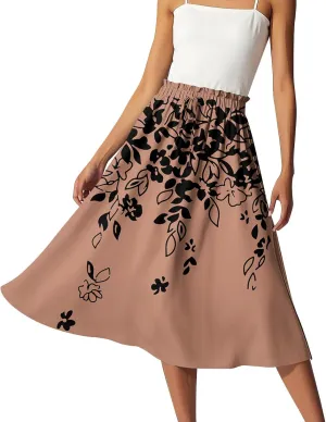 ADHOWBEW Midi Skirts for Women Plus Size High Waisted Beach Trendy Flowy Ruffle Midi Length Casual Cute A Line Summer Skirts