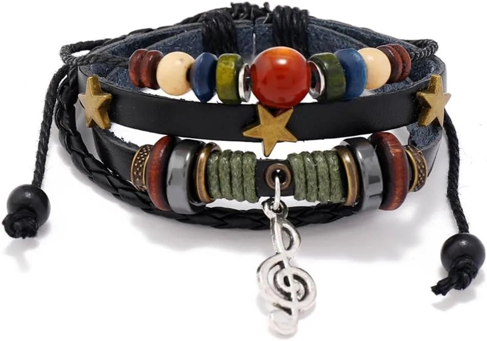 Adjustable Leather Beaded Bracelet Stylish and Comfortable Cuff Bangles Multi-Layer Bracelets Cuff Bangle Jewelry