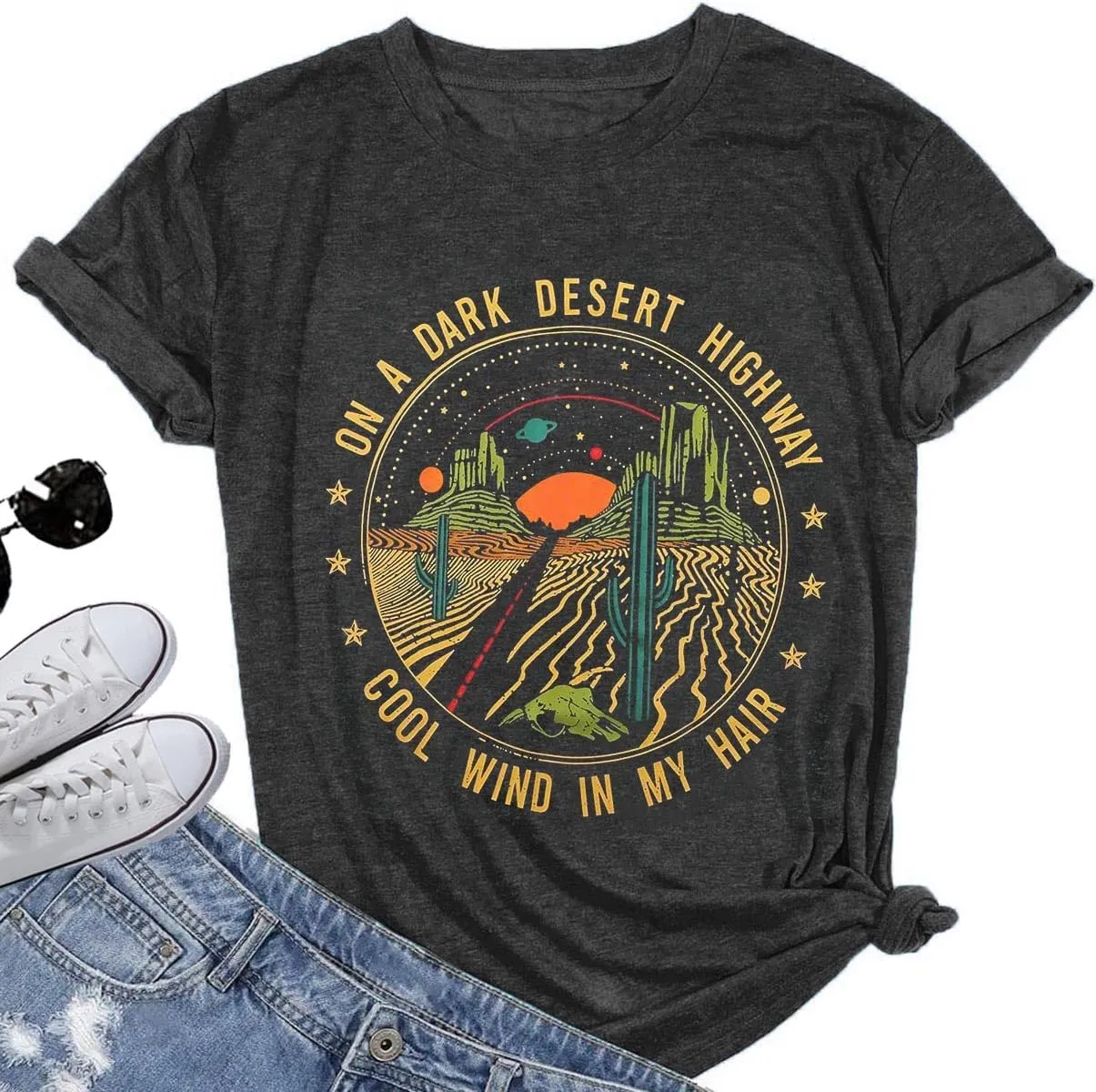 Adventure Shirts Sunrise Camping Hiking Activewear Road Trip Nature Cactus Workout Tee Top