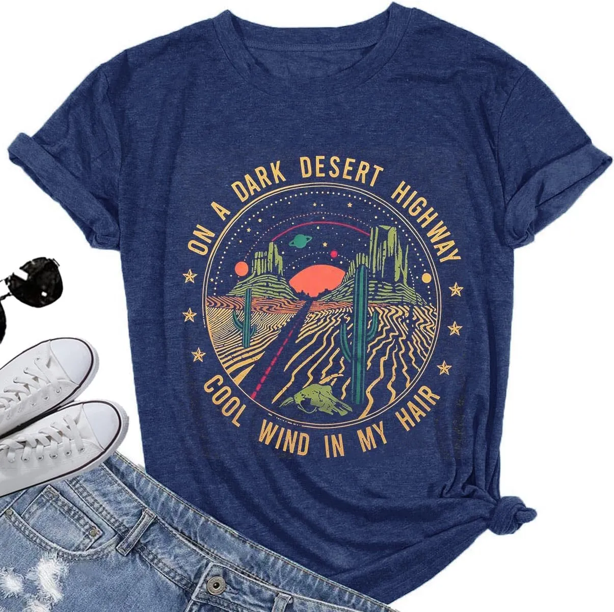 Adventure Shirts Sunrise Camping Hiking Activewear Road Trip Nature Cactus Workout Tee Top