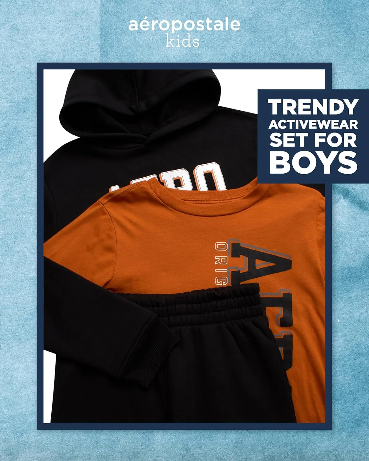 AEROPOSTALE Boys Active Pants Set - 3 Piece Fleece Hoodie, Cotton T-Shirt, Jogger Sweatpants - Boys Activewear Jogset (4-12)