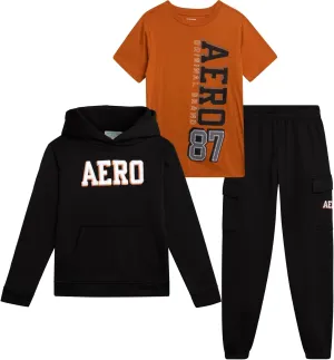 AEROPOSTALE Boys Active Pants Set - 3 Piece Fleece Hoodie, Cotton T-Shirt, Jogger Sweatpants - Boys Activewear Jogset (4-12)