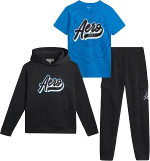 AEROPOSTALE Boys Active Pants Set - 3 Piece Fleece Hoodie, Cotton T-Shirt, Jogger Sweatpants - Boys Activewear Jogset (4-12)