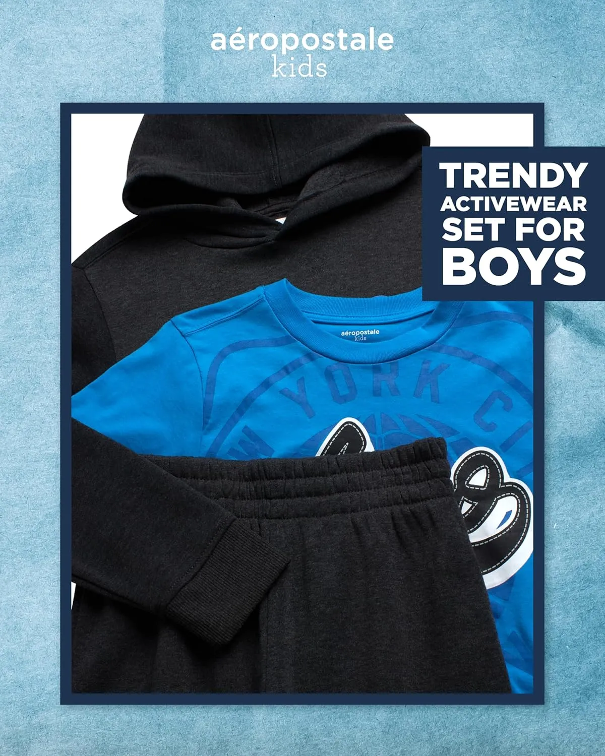 AEROPOSTALE Boys Active Pants Set - 3 Piece Fleece Hoodie, Cotton T-Shirt, Jogger Sweatpants - Boys Activewear Jogset (4-12)
