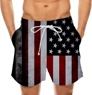 aihihe USA Flag Print Board Shorts for Men 4th of July Summer Beach Shorts Drawstring Loose Fit Lightweight Vacation Shorts