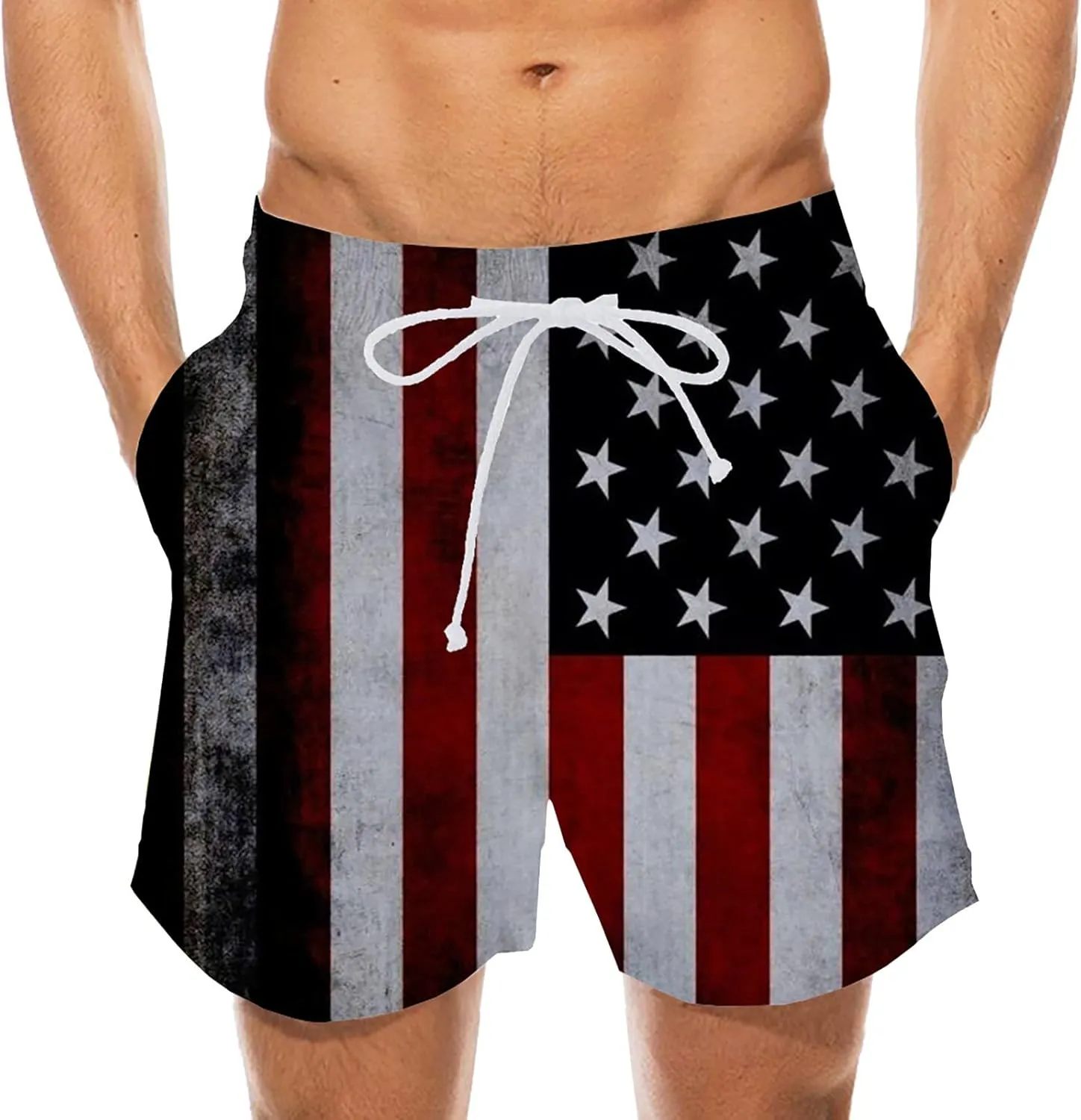 aihihe USA Flag Print Board Shorts for Men 4th of July Summer Beach Shorts Drawstring Loose Fit Lightweight Vacation Shorts
