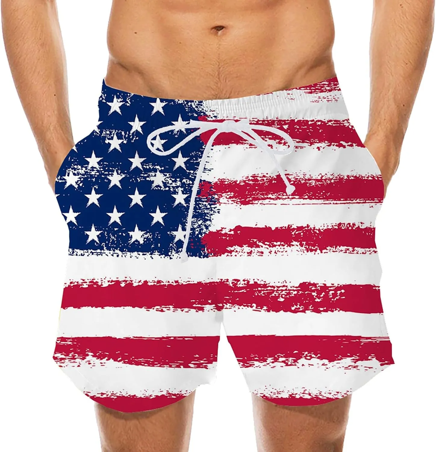aihihe USA Flag Print Board Shorts for Men 4th of July Summer Beach Shorts Drawstring Loose Fit Lightweight Vacation Shorts