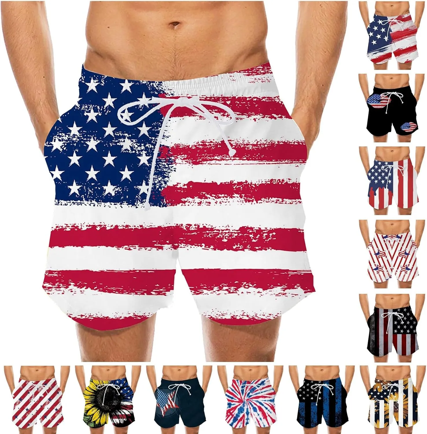 aihihe USA Flag Print Board Shorts for Men 4th of July Summer Beach Shorts Drawstring Loose Fit Lightweight Vacation Shorts