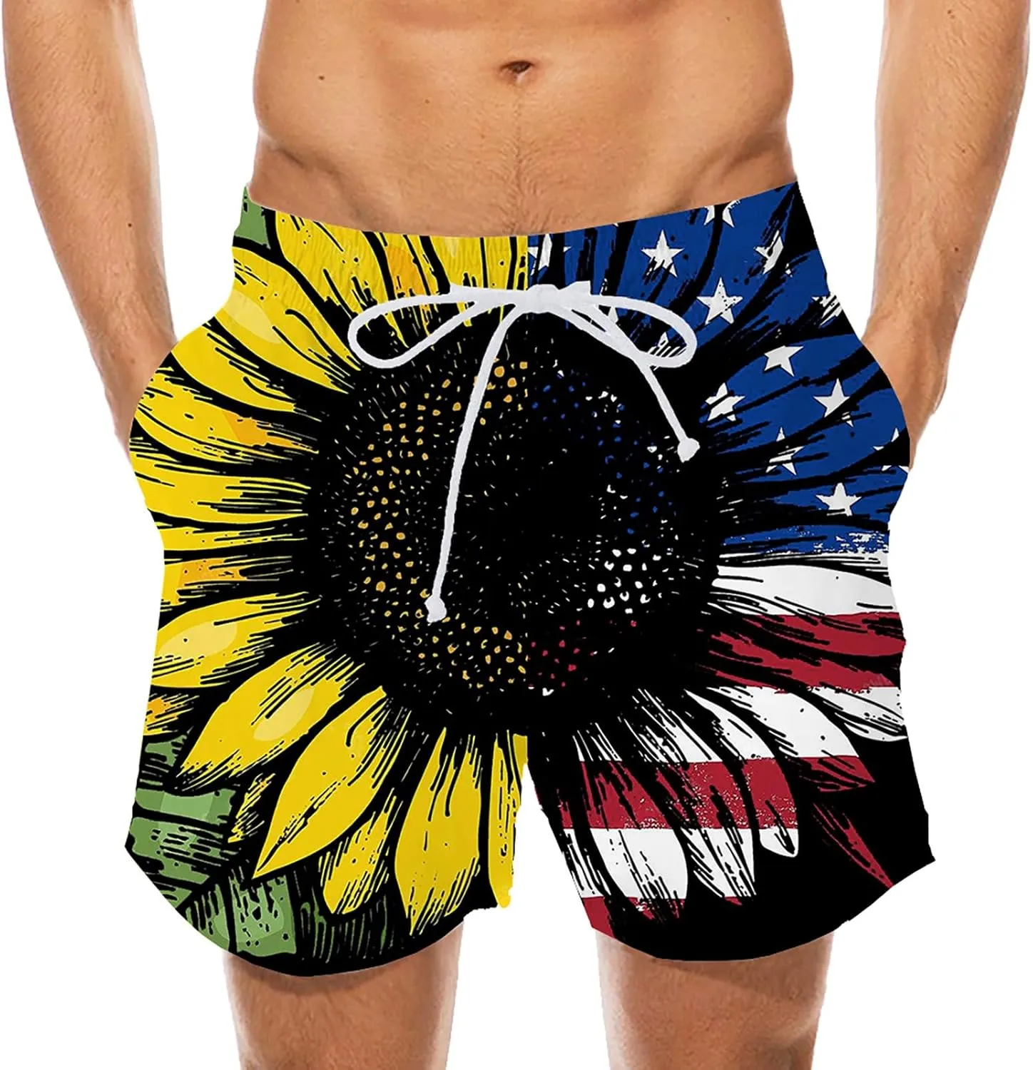 aihihe USA Flag Print Board Shorts for Men 4th of July Summer Beach Shorts Drawstring Loose Fit Lightweight Vacation Shorts