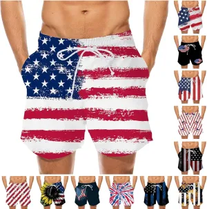 aihihe USA Flag Print Board Shorts for Men 4th of July Summer Beach Shorts Drawstring Loose Fit Lightweight Vacation Shorts