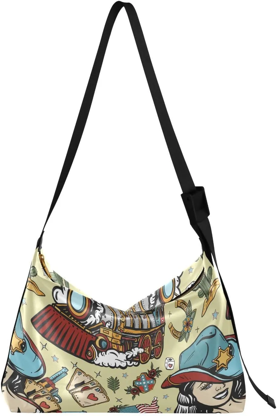 American Western Culture Hobo Crossbody Bags for Women Leather Large Shoulder Bag Cross Body Retro Trendy Womens Tote Bags Handbag for Travel Shopping