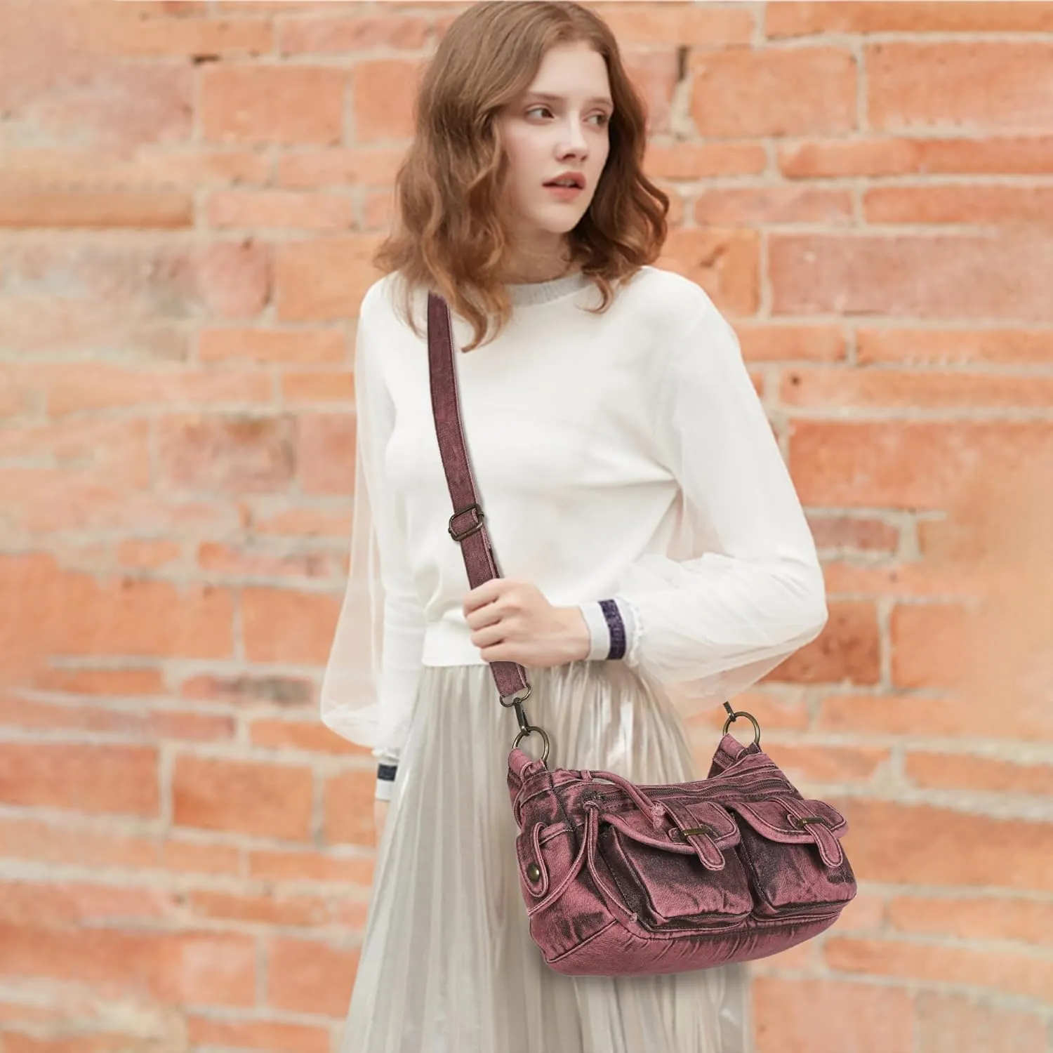 Angel Kiss Hobo Purses for Women Crossbody Shoulder Bag Ladies Multi Pocket Handbags with Adjustable Shoulder Strap