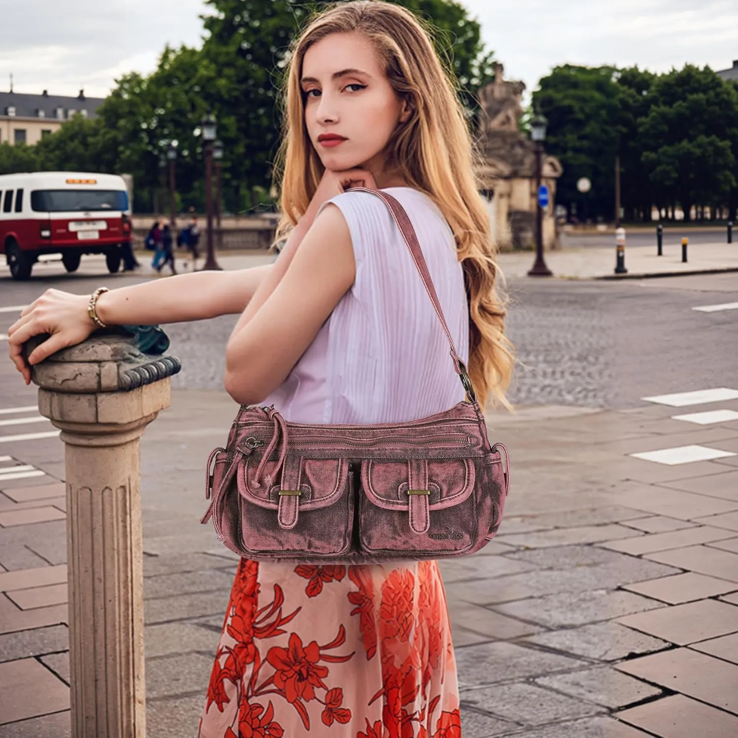 Angel Kiss Hobo Purses for Women Crossbody Shoulder Bag Ladies Multi Pocket Handbags with Adjustable Shoulder Strap