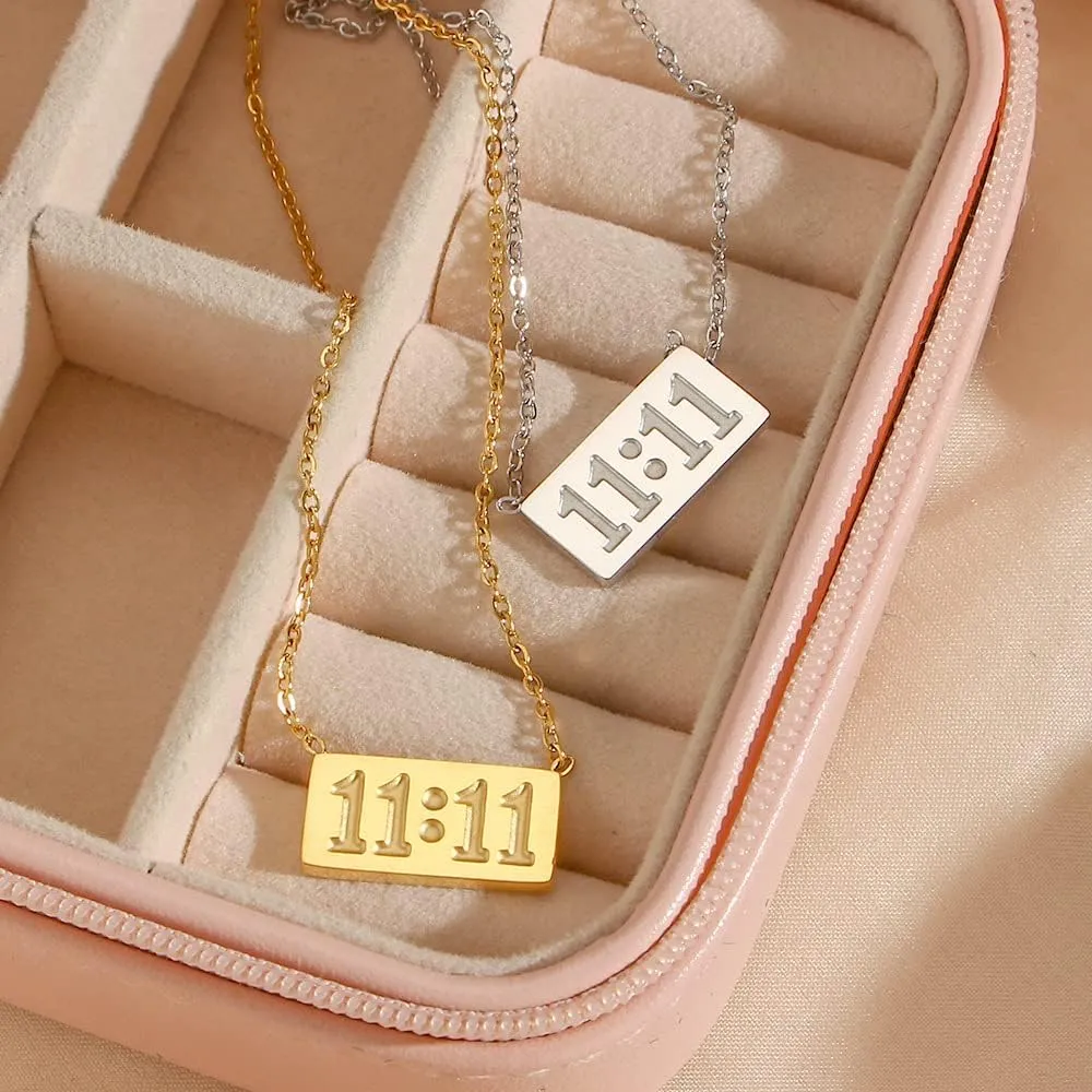 Angel Number 1111 Necklace for Women Stainless Steel Bar Pendant Lucky Numerology Jewelry