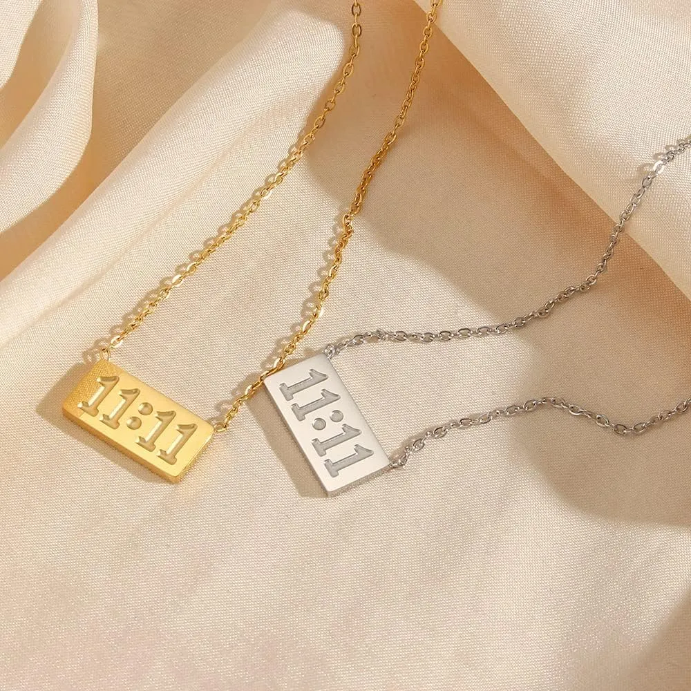 Angel Number 1111 Necklace for Women Stainless Steel Bar Pendant Lucky Numerology Jewelry