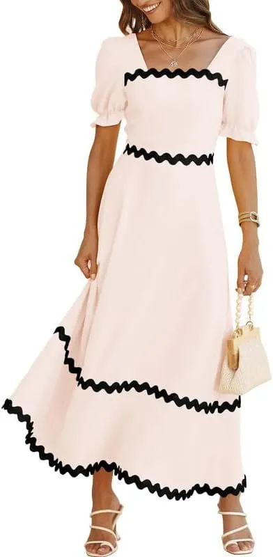 Argeousgor Women Summer Spaghetti Straps Dresses Sleeveless Backless Flowy Sundress Beach Vacation Midi Dress