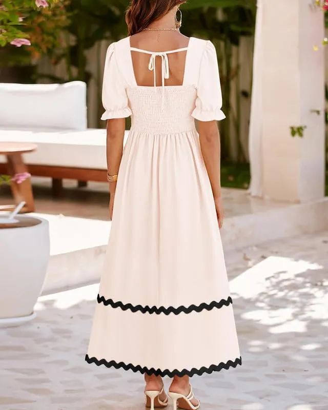 Argeousgor Women Summer Spaghetti Straps Dresses Sleeveless Backless Flowy Sundress Beach Vacation Midi Dress