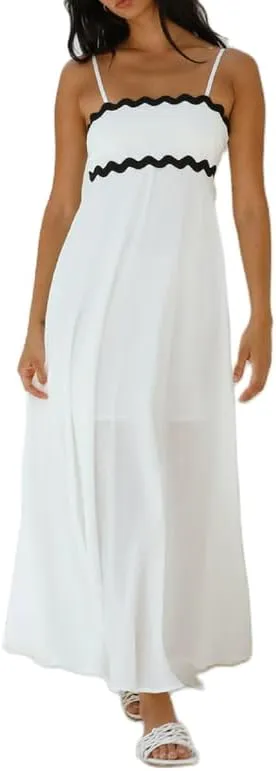 Argeousgor Women Summer Spaghetti Straps Dresses Sleeveless Backless Flowy Sundress Beach Vacation Midi Dress