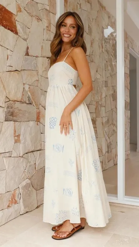 Argeousgor Women Summer Spaghetti Straps Dresses Sleeveless Backless Flowy Sundress Beach Vacation Midi Dress