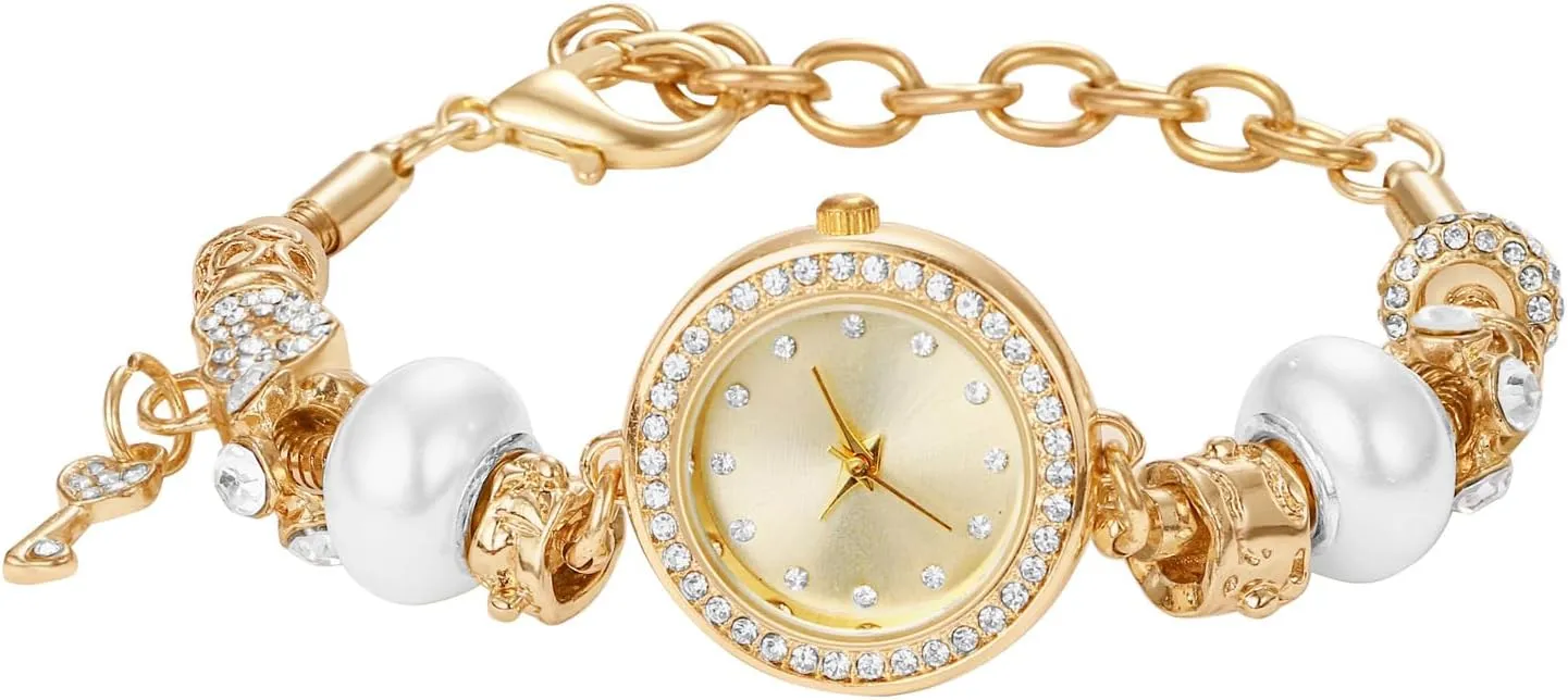 Avaner Women's Rhinestone Bracelet Watches: Gold Slim Strap Small Face Analog Quartz Elegant Dress Wrist Watches for Women Ladies