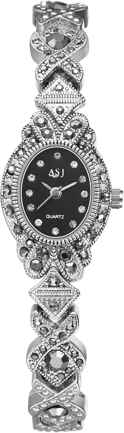Avaner Women's Silver Wrist Watches: Rhinestones Analog Quartz Oval Bracelet Watches Bling Wristwatch