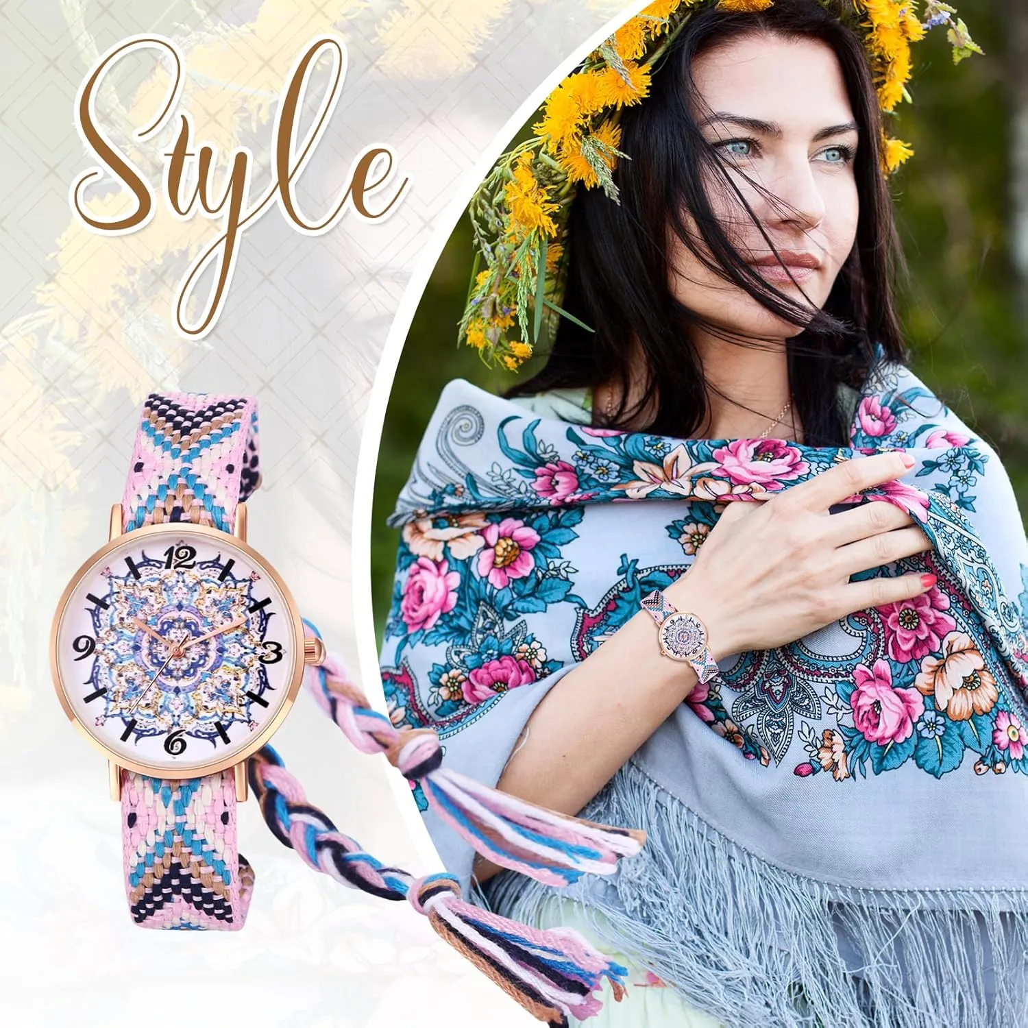 Avaner Women's Woven Strap Watches: Boho Floral Multicolored Bracelet Quartz Wrist Watches for Women Ladies