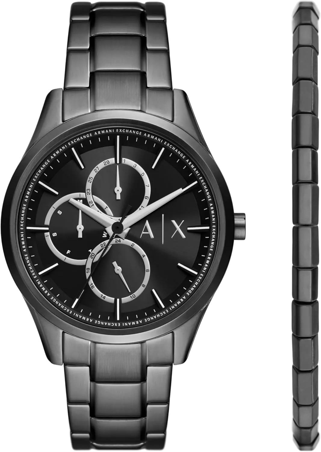 AX ARMANI EXCHANGE Men's Multifunction Black Stainless Steel Bracelet Watch and Bracelet Gift Set (Model: AX7154SET)