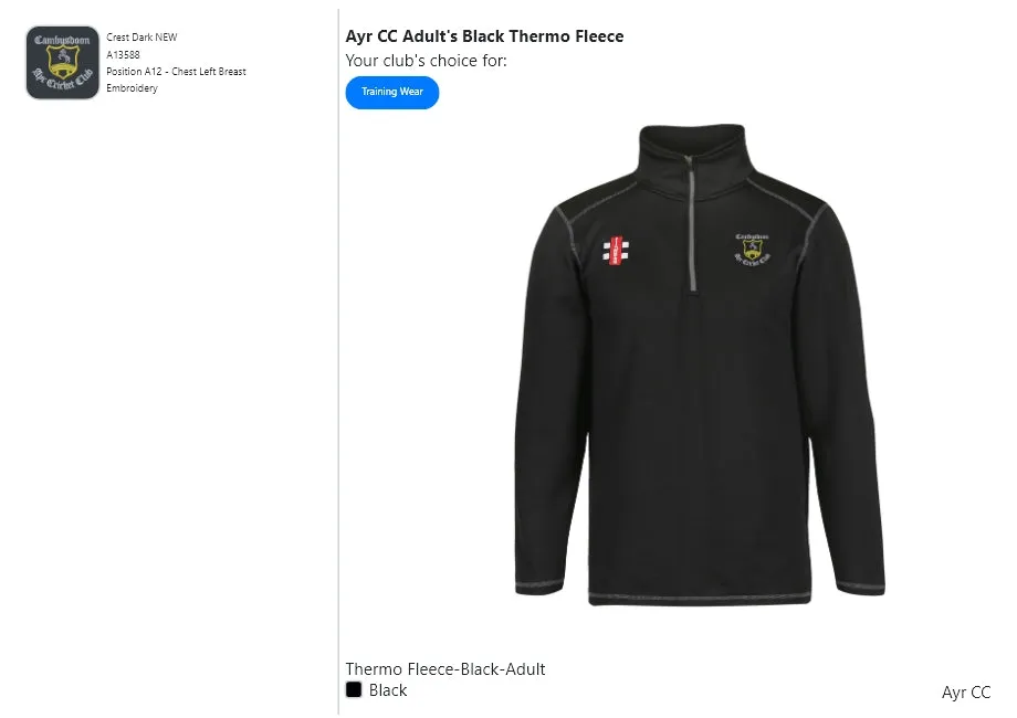 Ayr CC Adult's Black Thermo Fleece