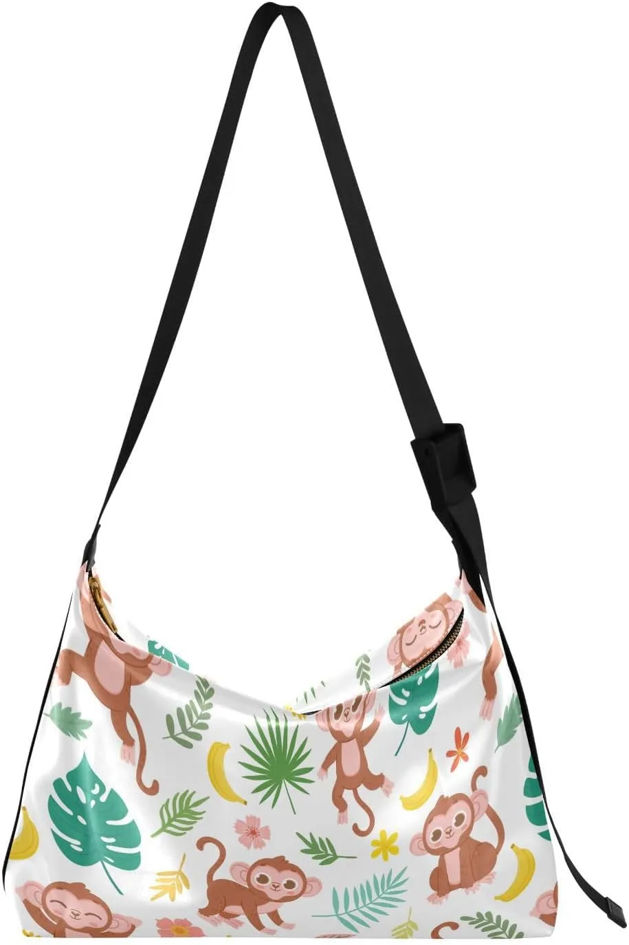 Baby Monkey Banana Hobo Crossbody Bags for Women Leather Large Shoulder Bag Cross Body Tropical Leaves Trendy Womens Tote Bags Handbag for Travel Shopping