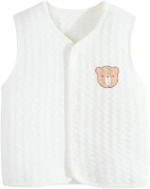 Baby Vest Warm Jacket Cotton Vest, Unisex Infant Toddler Padded Waistcoat Toddler Baby Cotton Vest (White, 12-18 Months)