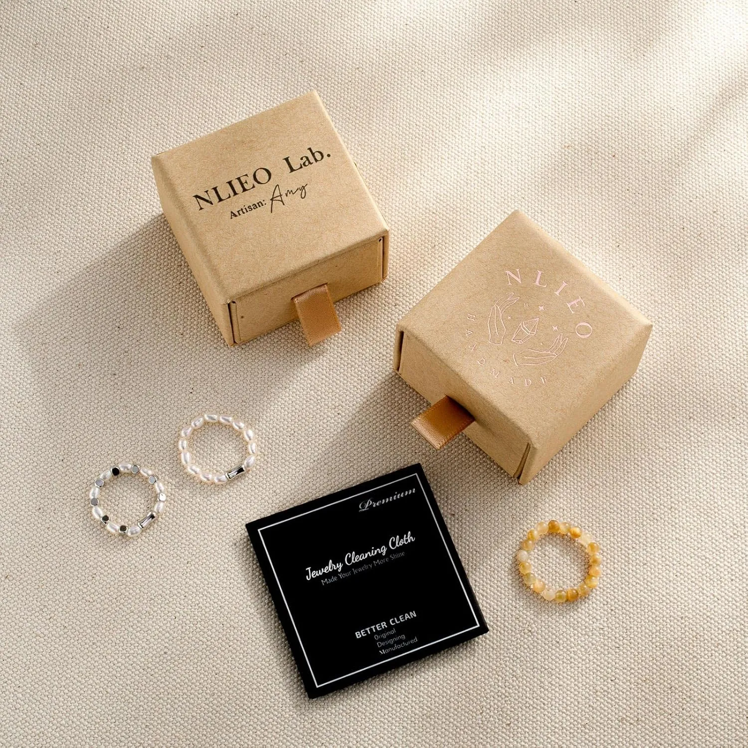Baroque Pearl Dainty Beaded Rings for Women Stackable Stretch Jewelry Flexible Elastic Gold Cube Ring Sizes 6-9