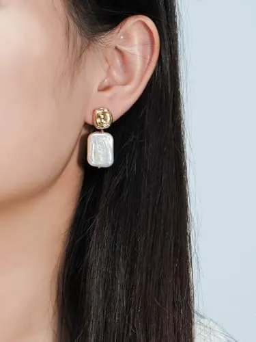 Baroque Pearl Earrings 18K Gold Plated Drop Dangle Earrings for Women Freshwater Pearl Earrings Daily Jewelly for Women