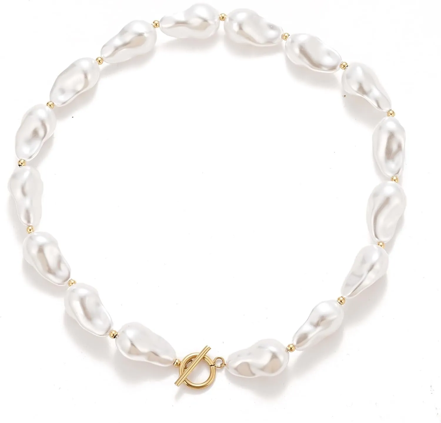 Baroque Pearl Necklace for Women 14K Gold Plated Stainless Steel Chain Irregular Chunky Pearl Choker Necklace Women Jewelry Gifts