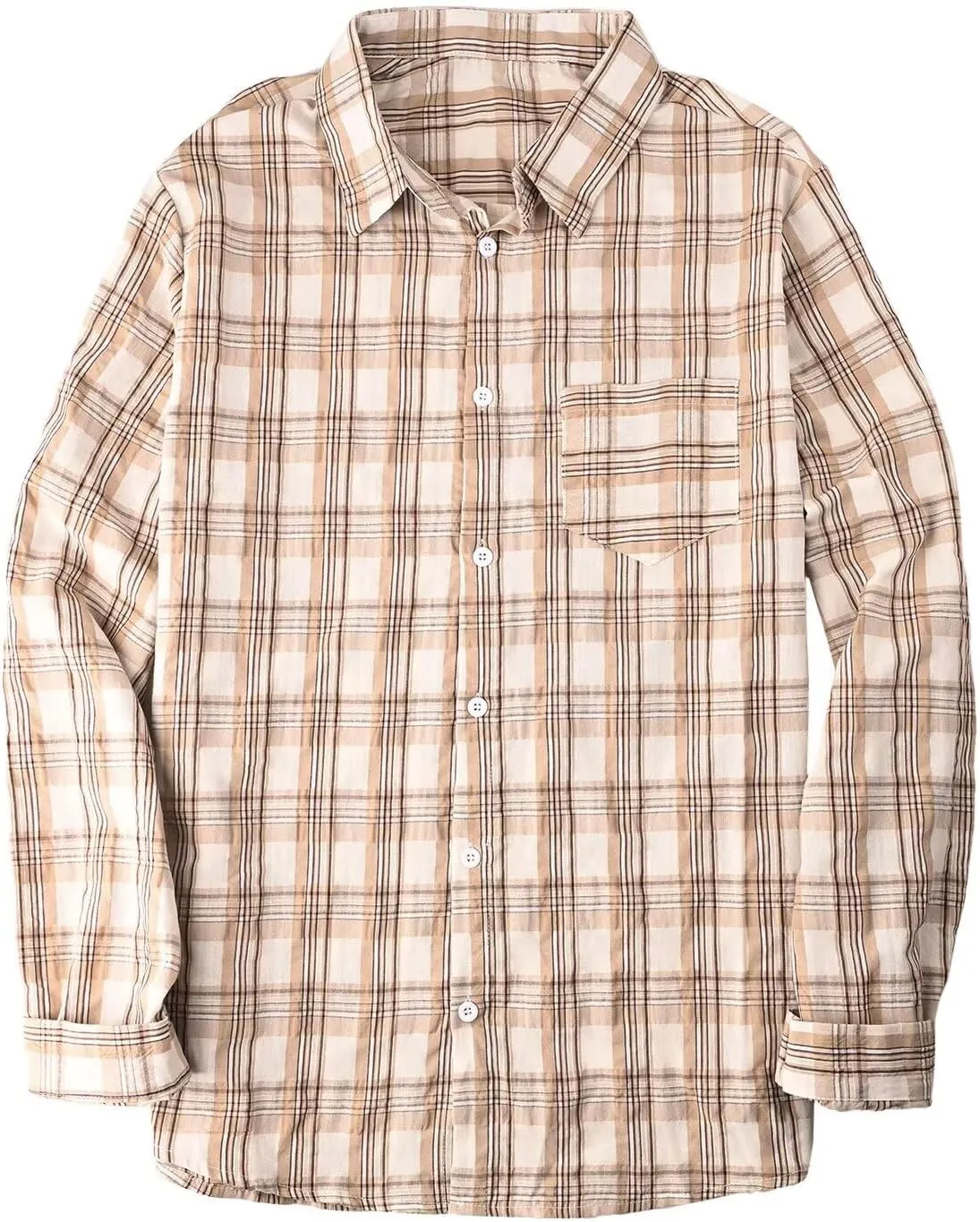 BAYAMO Men's Button-Down Plaid Shirts Casual Long Sleeve Cotton Linen Shirts for Men Fashion Business Shirt