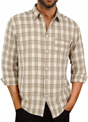 BAYAMO Men's Button-Down Plaid Shirts Casual Long Sleeve Cotton Linen Shirts for Men Fashion Business Shirt