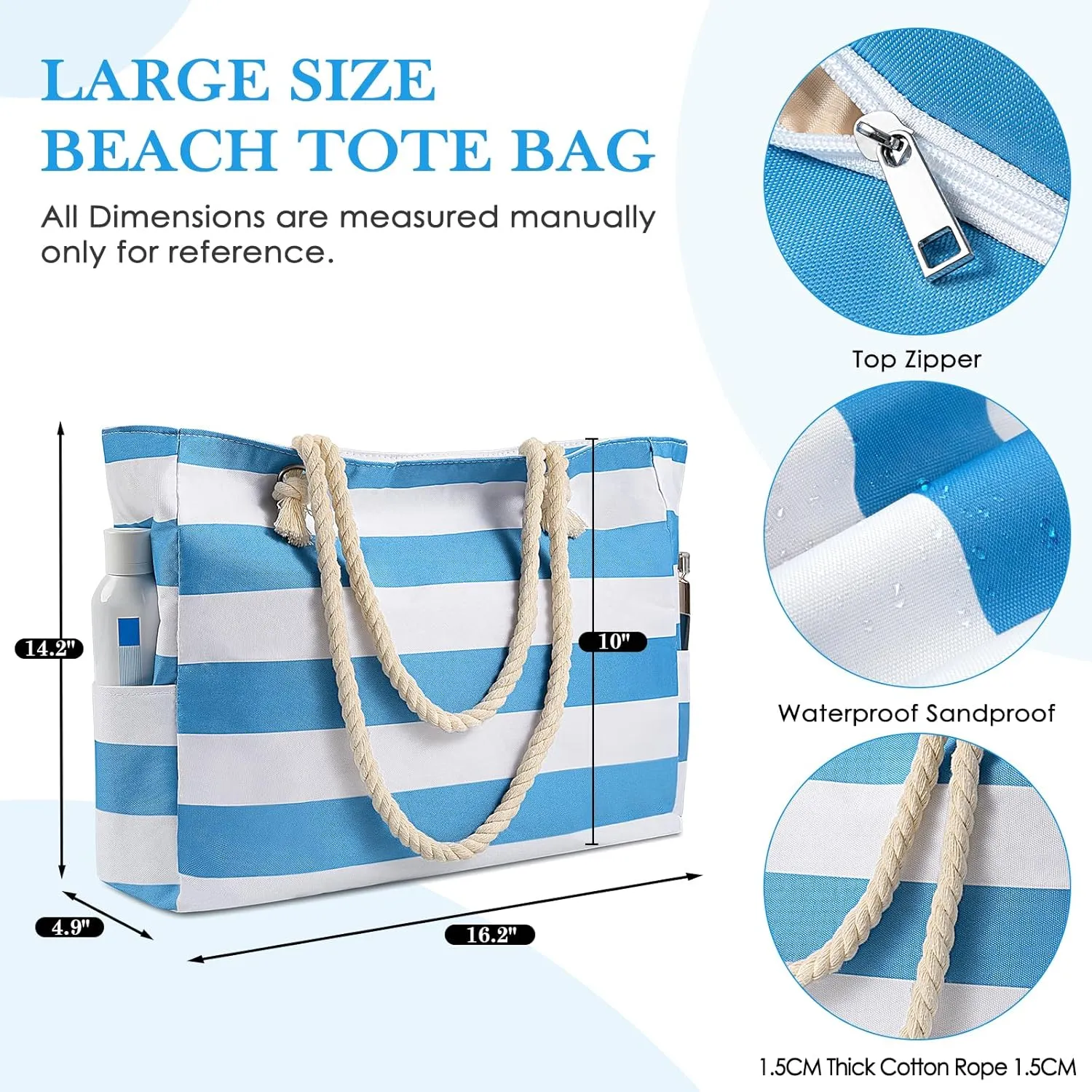 Beach Bags For Women - Large Beach Bags with Zipper Waterproof Sandproof Swim Pool Beach Bag