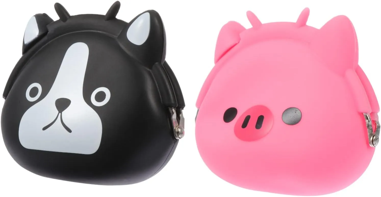 BESTYASH 2pcs Animal Clip Key Bag Cute for Makeup Hair Accessories Shaving Tools Silicone Change Pouch Mini Purse Keychain