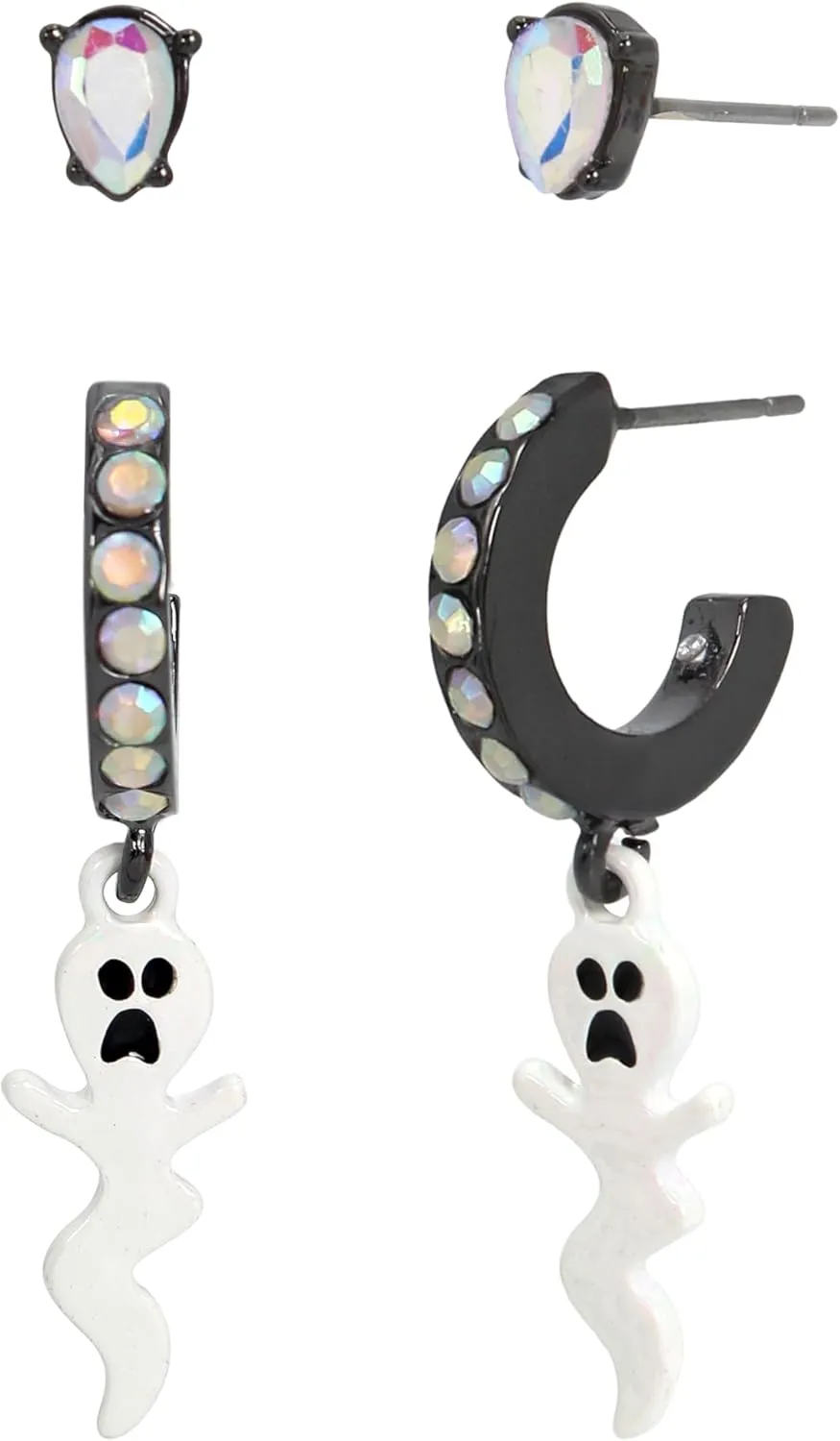 Betsey Johnson Womens Ghost Charm Huggie Duo Earring Set