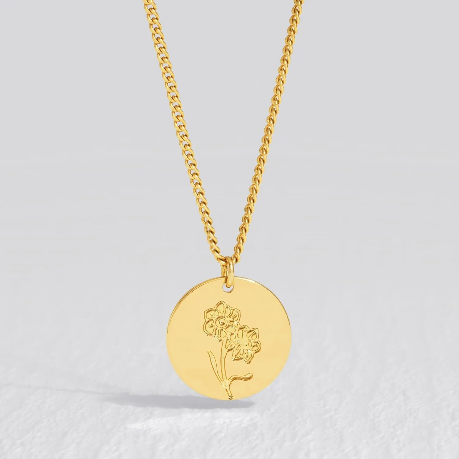 Birth Flower Necklace 18K Gold Plated Necklaces for Women Disc Cuban Birthday Gold Jewelry Gifts for Women 12 Month