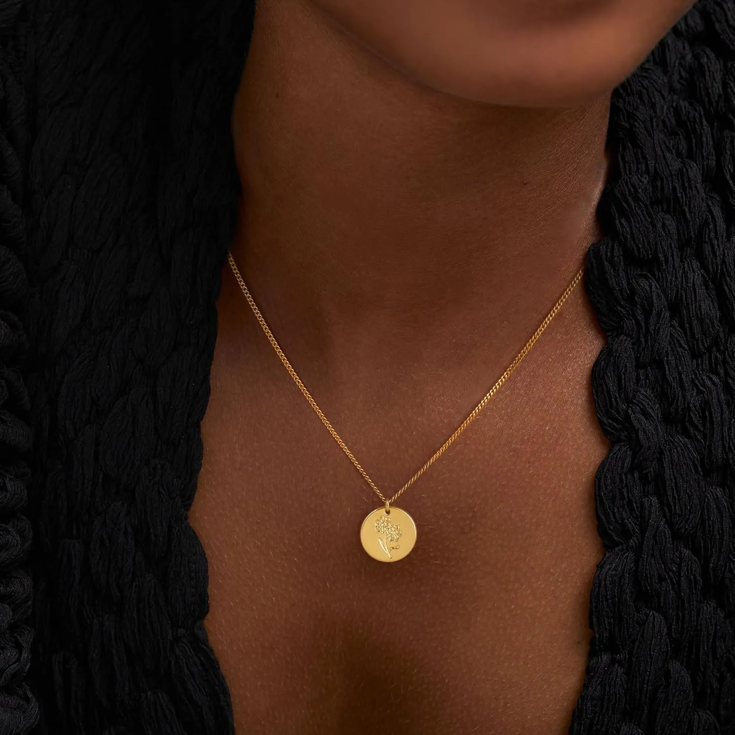 Birth Flower Necklace 18K Gold Plated Necklaces for Women Disc Cuban Birthday Gold Jewelry Gifts for Women 12 Month