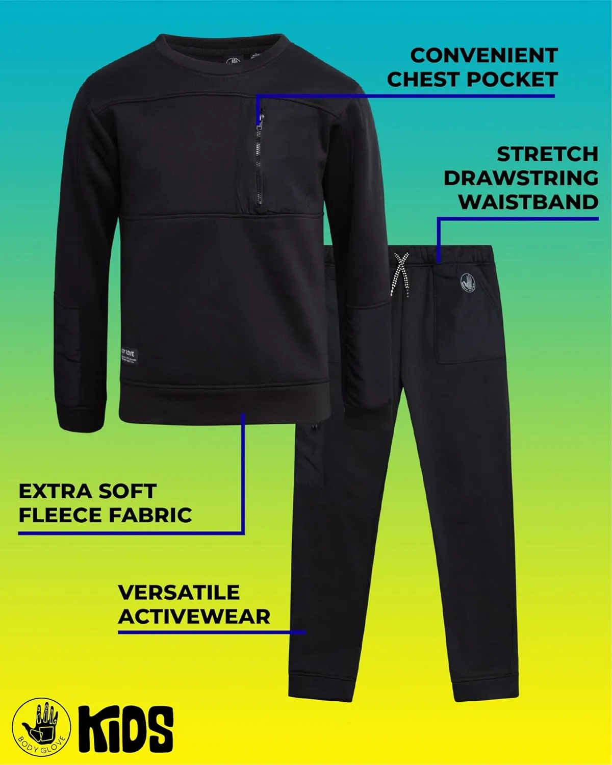 Body Glove Boys' Jogger Set - 2 Piece Cozy Fleece Pullover Hooded Sweatshirt and Jogger Pants for Boys (8-12)