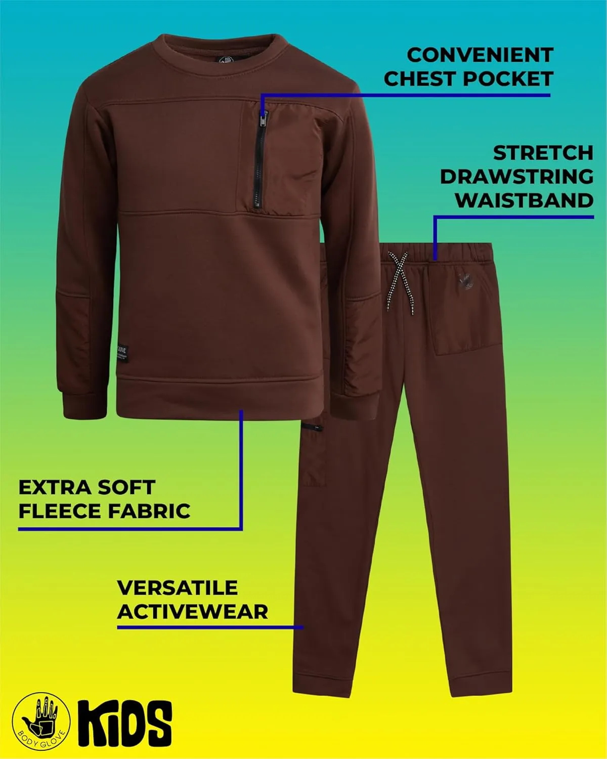 Body Glove Boys' Jogger Set - 2 Piece Cozy Fleece Pullover Hooded Sweatshirt and Jogger Pants for Boys (8-12)
