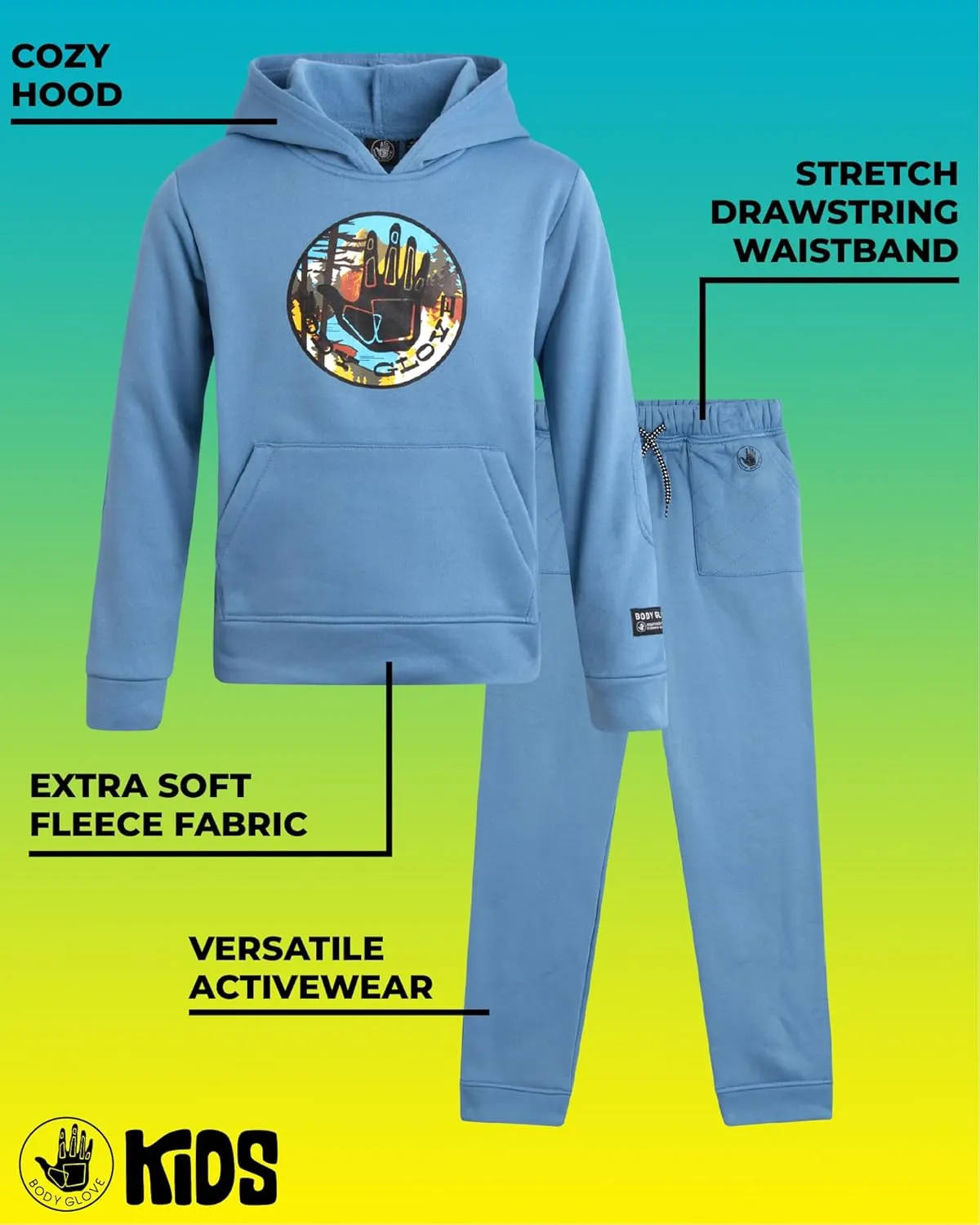 Body Glove Boys' Jogger Set - 2 Piece Cozy Fleece Pullover Hooded Sweatshirt and Jogger Pants for Boys (8-12)