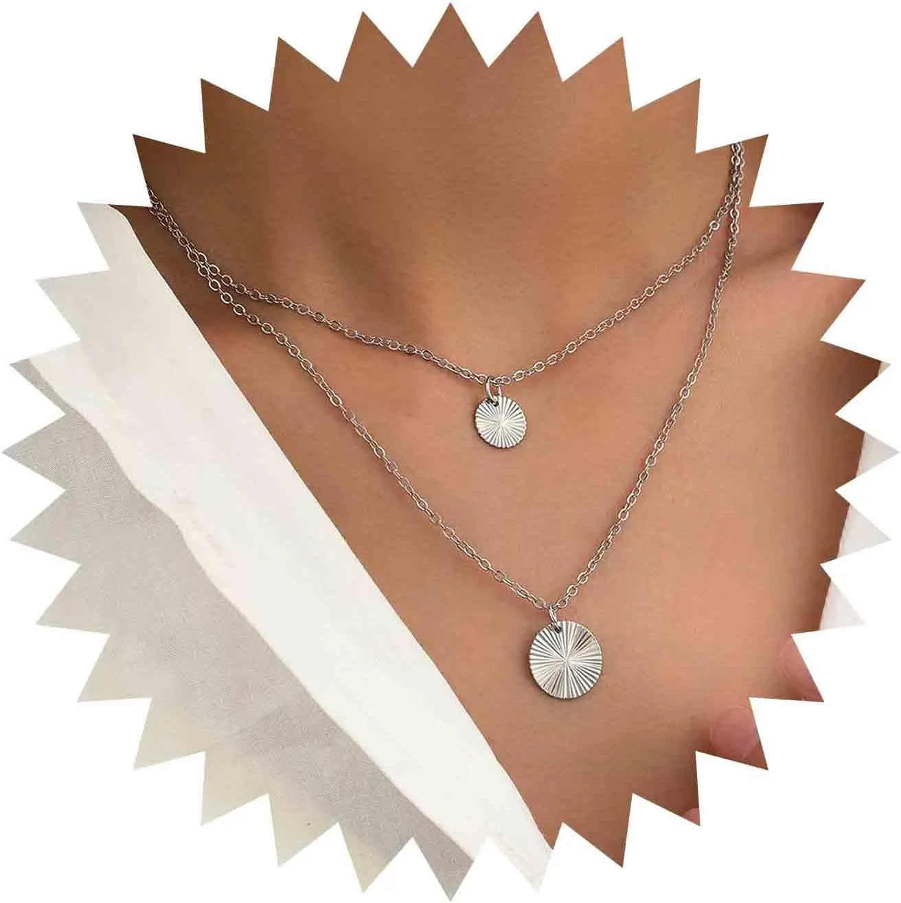 Bohemia Layered Coin Disc Necklace Textured Disc Pendant Necklace Gold Round Coin Necklace Tiny Disk Necklace Chain Jewelry for Women