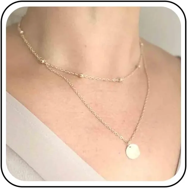 Boho Layered Coin Disc Necklace Choker Gold Round Coin Pendant Necklace Vintage Circle Drop Necklace Satellite Chain Choker Necklace Jewelry for Women