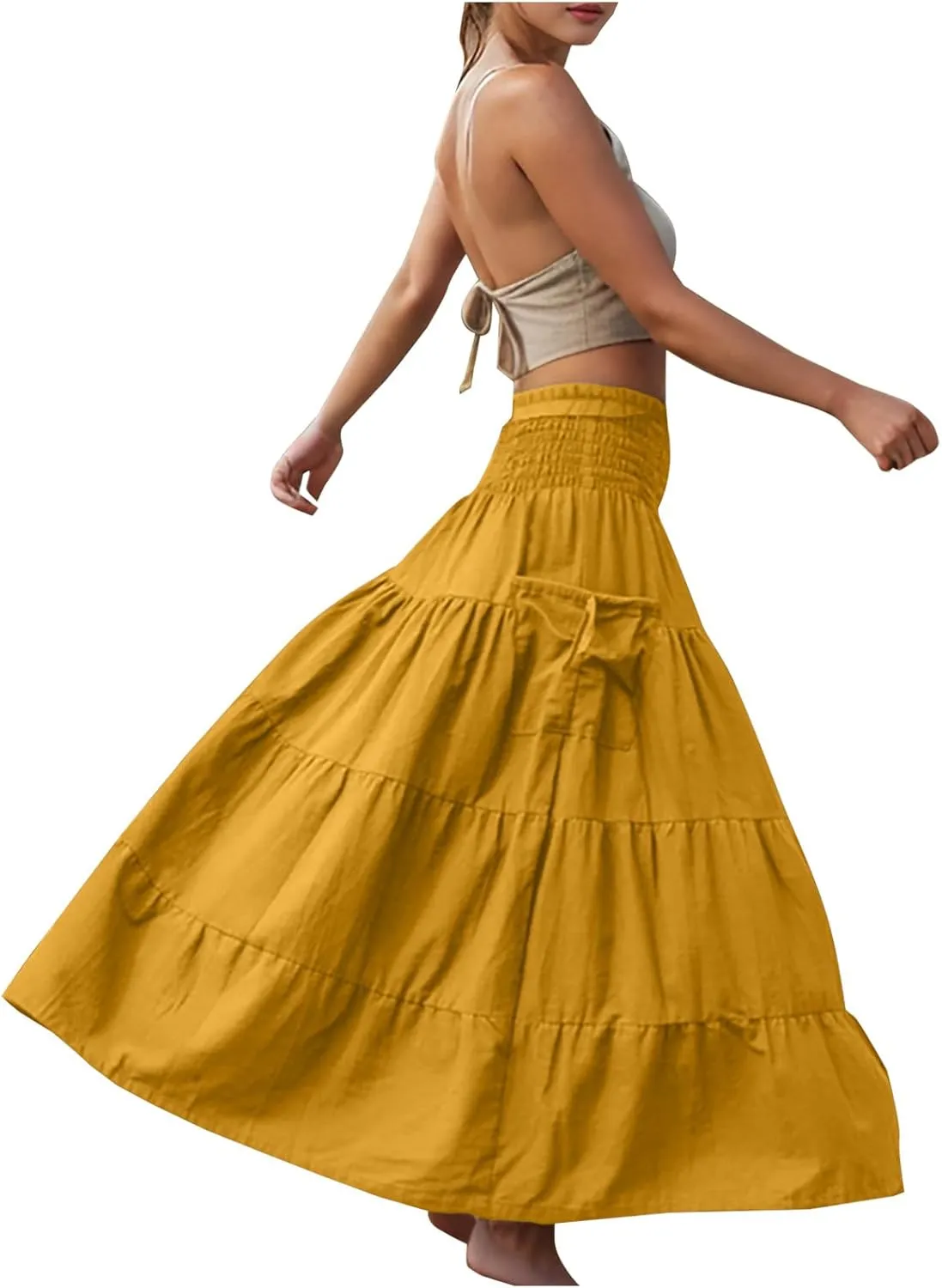 Boho Ruched High Cut Tiered Basic Skorts for Women Rayon Maxi Long Loose Fit Skorts Women 2025 Fashion Y2K