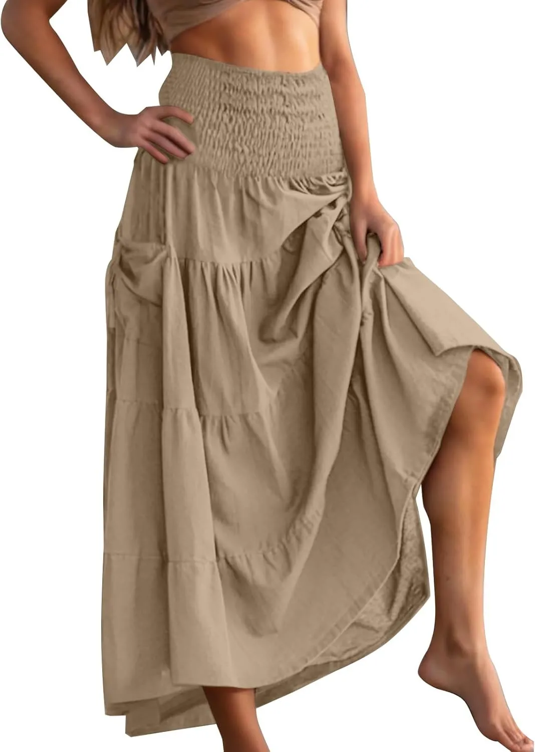 Boho Ruched High Cut Tiered Basic Skorts for Women Rayon Maxi Long Loose Fit Skorts Women 2025 Fashion Y2K