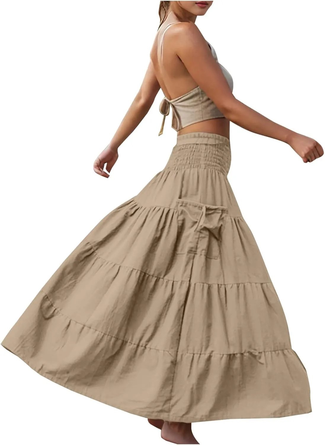 Boho Ruched High Cut Tiered Basic Skorts for Women Rayon Maxi Long Loose Fit Skorts Women 2025 Fashion Y2K