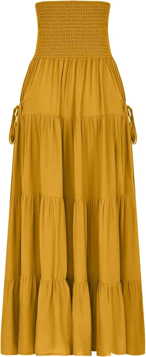Boho Ruched High Cut Tiered Basic Skorts for Women Rayon Maxi Long Loose Fit Skorts Women 2025 Fashion Y2K