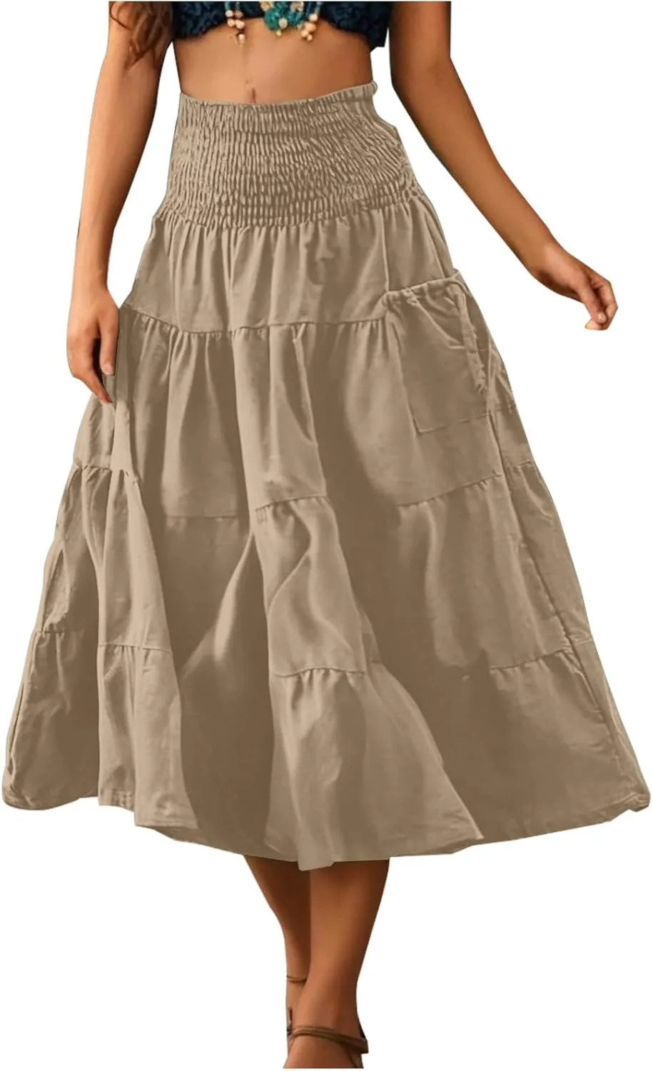 Boho Ruched High Cut Tiered Basic Skorts for Women Rayon Maxi Long Loose Fit Skorts Women 2025 Fashion Y2K